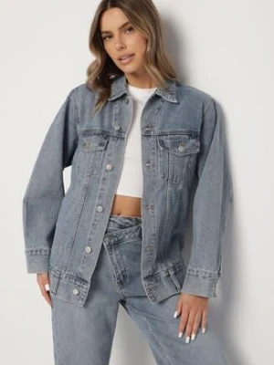 Niebieska Kurtka Jeansowa o Klasycznym Kroju Anlarra milas91