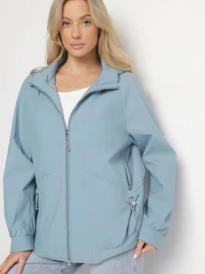 Niebieska Kurtka Parka o Pudełkowym Kroju ze Ściągaczem w Talii i Kapturem Sesoliena rosse line