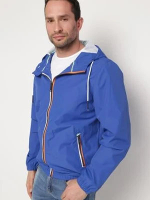 Niebieska Kurtka Wiatrówka z Kapturem i Kieszeniami Maeven