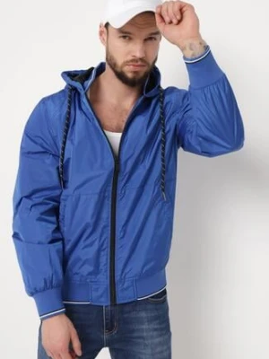 Niebieska Kurtka Wiatrówka z Kapturem i Zasuwanymi Kieszeniami Aridiga