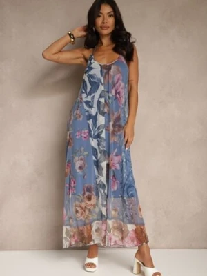 Niebieska Kwiatowa Sukienka Siateczkowa z Wiskozą Izurelia new collection