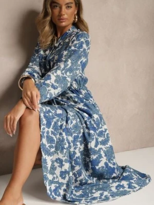 Niebieska Kwiecista Sukienka z Wiskozą o Rozkloszowanym Kroju Filennea m&d fashion