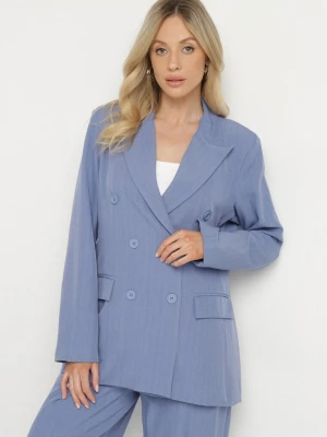Niebieska Marynarka Dwurzędowa z Wiskozą i Usztywnianymi Ramionami Elliovae New Collection
