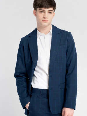 Niebieska marynarka garniturowa w kratę Reporter