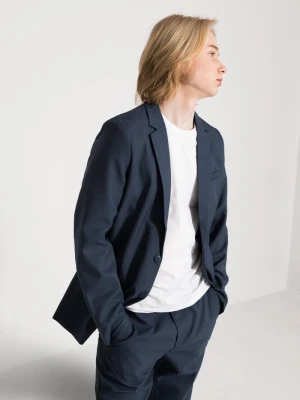 Niebieska marynarka garniturowa z tkaniny melanż Reporter