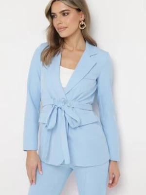 Niebieska Marynarka Jednorzędowa z Ozdobnym Paskiem i Klapami Orianella lily rose