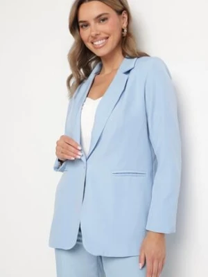 Niebieska Marynarka z Usztywnionymi Ramionami i Imitacją Kieszeni Vivimira new collection