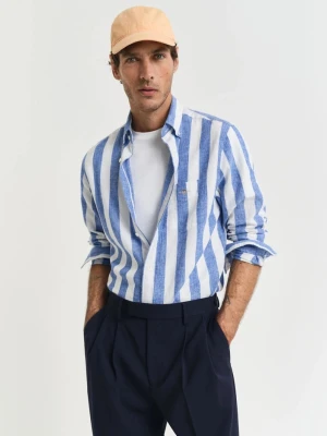 Niebieska męska koszula w paski regular fit z kołnierzykiem na guziki GANT