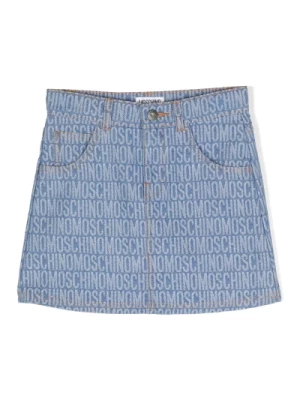 Niebieska Mini Spódnica z Logo Moschino