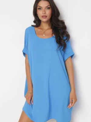 Niebieska Mini Sukienka z Krótkim Rękawem o Fasonie Nietoperza Kharson new collection