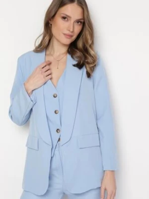 Niebieska Niezapinana Marynarka z Klapami Imitującymi Kieszonki Asandra
