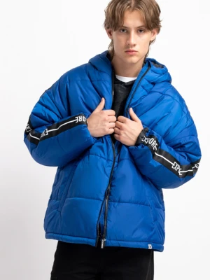 Niebieska ocieplana kurtka z kapturem i lampasami na rękawach Reporter