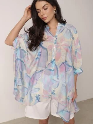 Niebieska Oversizowa Koszula z Bawełną o Kroju Typu Nietoperz Nyletia yu & me