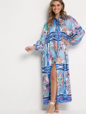 Niebieska Oversizowa Sukienka Maxi Koszulowa Leiani jus de pom