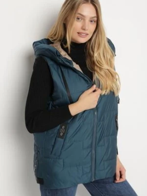 Niebieska Pikowana Kamizelka z Kapturem i Sznurkami Imvila swest