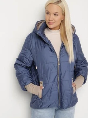 Niebieska Pikowana Kurtka o Prostym Kroju z Kapturem Tulorisa swest