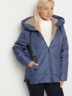 Niebieska Pikowana Kurtka z Kapturem i Ozdobnymi Suwakami Tulirisa swest