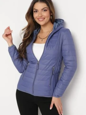Niebieska Pikowana Kurtka z Kapturem i Zasuwanymi Kieszeniami Viven swest