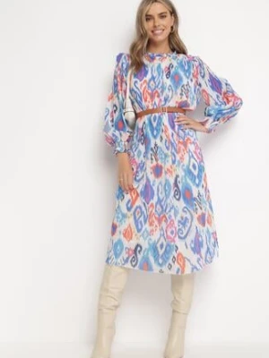 Niebieska Plisowana Sukienka Midi z Paskiem Hyacida unigirl