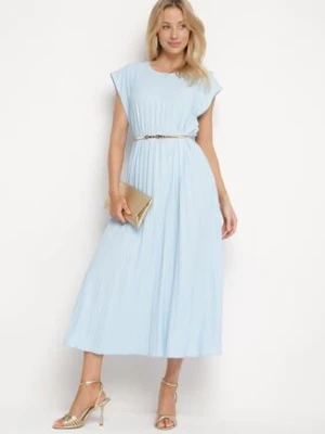 Niebieska Plisowana Sukienka z Krótkim Rękawem Nlea unigirl