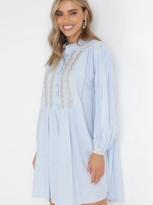 Niebieska Pudełkowa Sukienka Mini z Ozdobnym Haftem Rosenwyn bisou's project