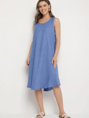 Niebieska Rozkloszowana Klasyczna Sukienka Lunetira h&s