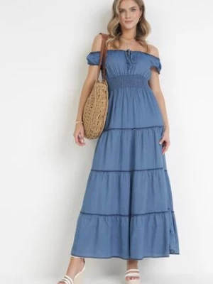 Niebieska Rozkloszowana Sukienka Hiszpanka z Falbankami Armonie