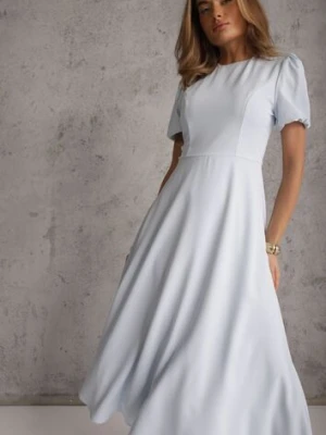 Niebieska Rozkloszowana Sukienka Koktajlowa VICES na Krótki Rękaw Nessesha