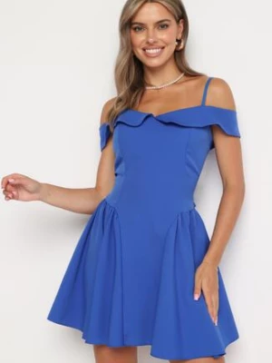 Niebieska Rozkloszowana Sukienka na Ramiączkach z Usztywnianymi Miseczkami Mivinae