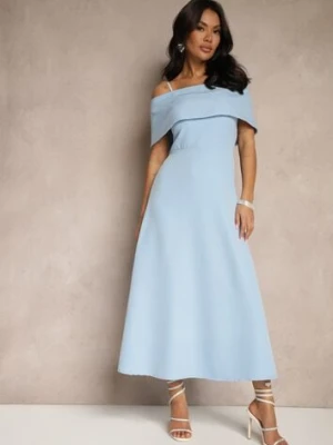 Niebieska Rozkloszowana Sukienka na Ramiączkach z Wywiniętym Dekoltem Jenavitia allyson