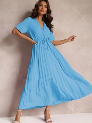 Ciemnoniebieska Rozkloszowana Sukienka Plisowana z Wiązanym Paskiem Eilemona lily rose