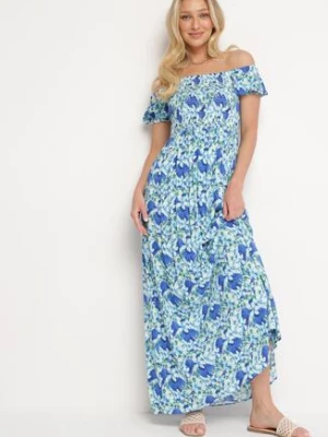 Niebieska Rozkloszowana Sukienka Typu Hiszpanka z Marszczoną Górą Jesteria wei wei