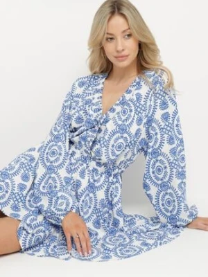 Niebieska Rozkloszowana Sukienka w Ornamentalny Wzór Lilreti retro & icone
