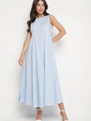 Niebieska Rozkloszowana Sukienka z Bawełną i Wiskozą Ozdobiona Rozcięciem na Nogę Devirael elsa.m by may