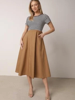 Niebieska Rozkloszowana Sukienka z Bawełny z Górą w Paski Aethephaia ambitionfly