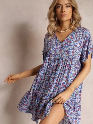 Niebieska Rozkloszowana Sukienka z Falbanką Passona rosa