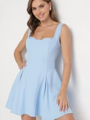 Niebieska Rozkloszowana Sukienka z Gorsetową Górą i Dekoltem w Serce Frolami allyson