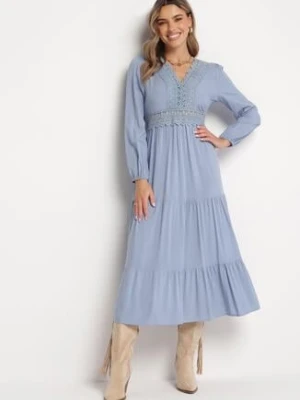 Niebieska Rozkloszowana Sukienka z Koronką Brightyn rosa