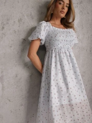 Niebieska Rozkloszowana Sukienka z Tencelu w Stylu Baby Doll w Kwiatowy Print Harele j&x