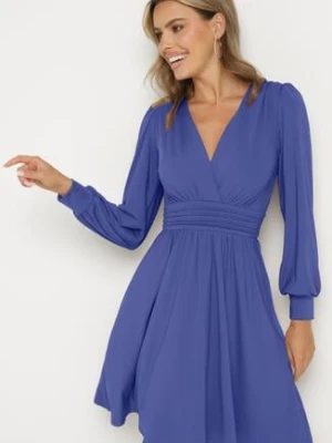 Niebieska Rozkloszowana Sukienka z Wiskozą Selithiel by swan