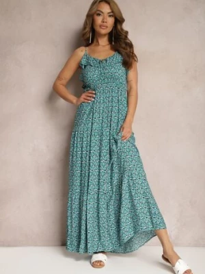 Niebieska Rozkloszowana Sukienka z Wiskozy na Regulowanych Ramiączkach Wrinesa cflo