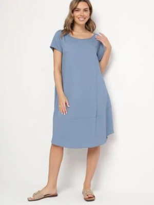 Niebieska Rozkloszowana Wiskozowa Sukienka Trivoria cflo