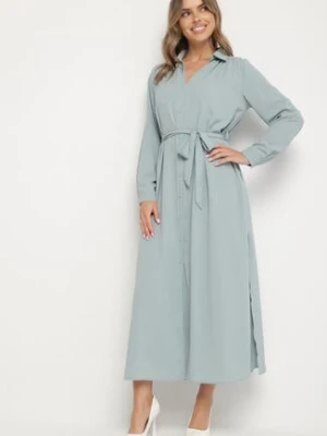 Niebieska Rozpinana Sukienka Koszulowa z Regulowanymi Rękawami Grimoire unigirl