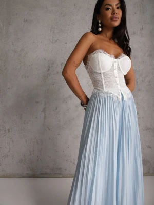 Niebieska Spódnica High Waist Zdobiona Drobnym Plisowaniem Aniope Rosa