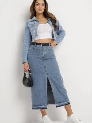 Niebieska Spódnica Jeansowa Midi z Paskiem z Imitacji Skóry Kiarmi elsa.m by may