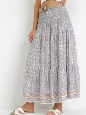 Niebieska Spódnica Maxi w Stylu Boho z Plecionym Paskiem Kairy rosa