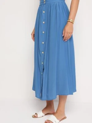 Niebieska Spódnica Maxi z Guzikami i Gumką w Pasie Aurorsa melya by melody