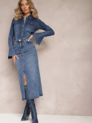 Niebieska Spódnica Maxi z Rozcięciem z Jeansu Vonuline hello miss