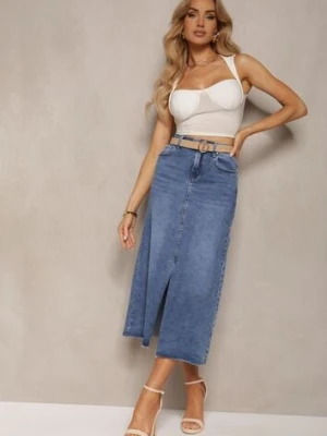 Niebieska Spódnica Maxi z Rozcięciem z Jeansu Vonuline hello miss