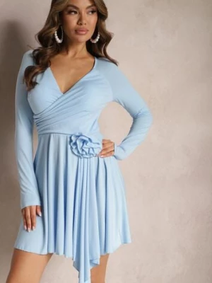 Niebieska Sukienka Asymetryczna z Odpinaną Broszką w Kształcie Kwiatka Incendia allyson